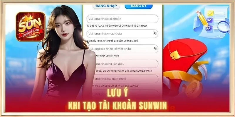 Lưu ý khi tạo tài khoản SUNWIN